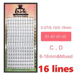 Faux cils préfabriqués, épaisseur 0,7-0,15 mm, lot de 16 rangées