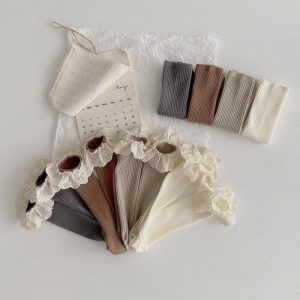 Chaussettes en coton doux mi-mollet pour bébés filles, lot de 4