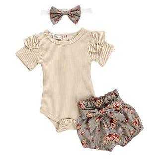 Combinaison short et bandeau pour bébé fille, ensemble d'été