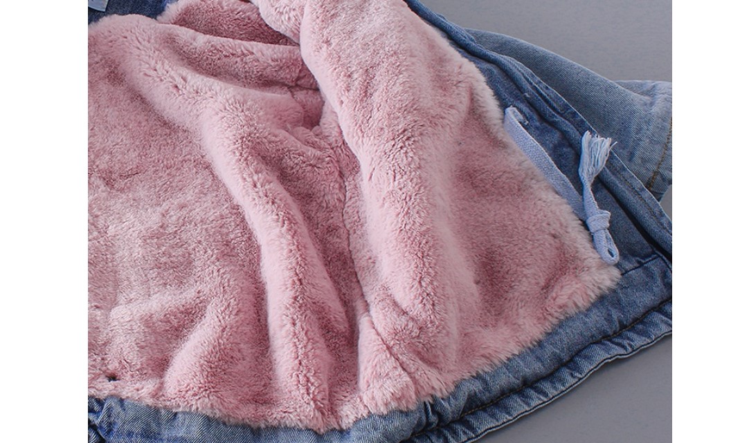 Girl's Eco Fur Hood Denim Coat