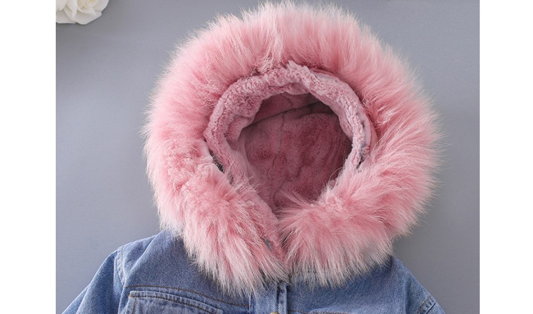 Girl's Eco Fur Hood Denim Coat