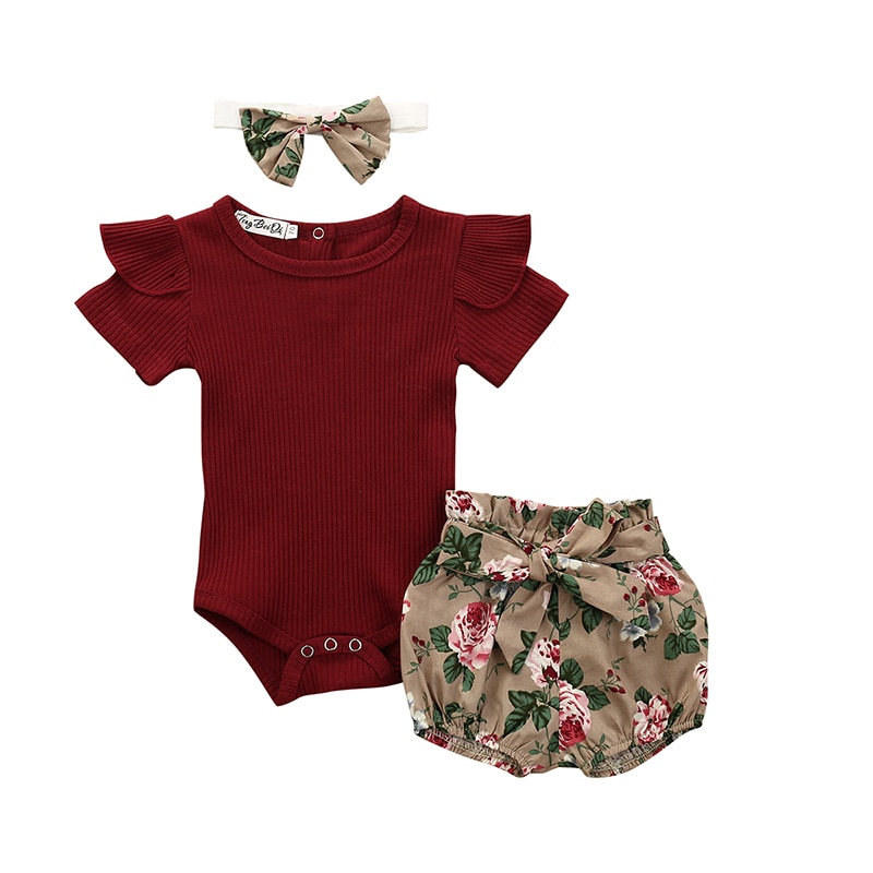 Combinaison d'été beige et marron short avec bandeau pour bébé fille – Image 3