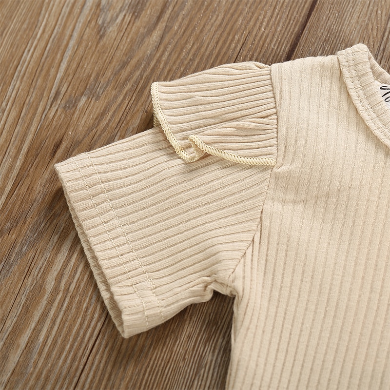 Combinaison d'été beige et marron short avec bandeau pour bébé fille – Image 5
