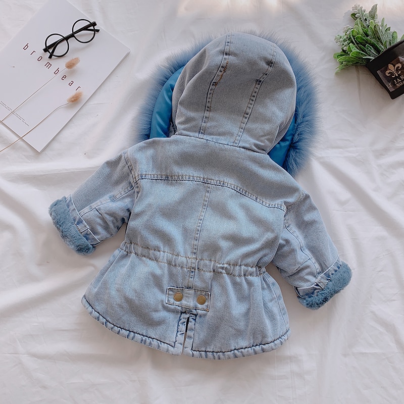 Belle veste en jean et fourrure de lapin pour bébé fille – Image 6