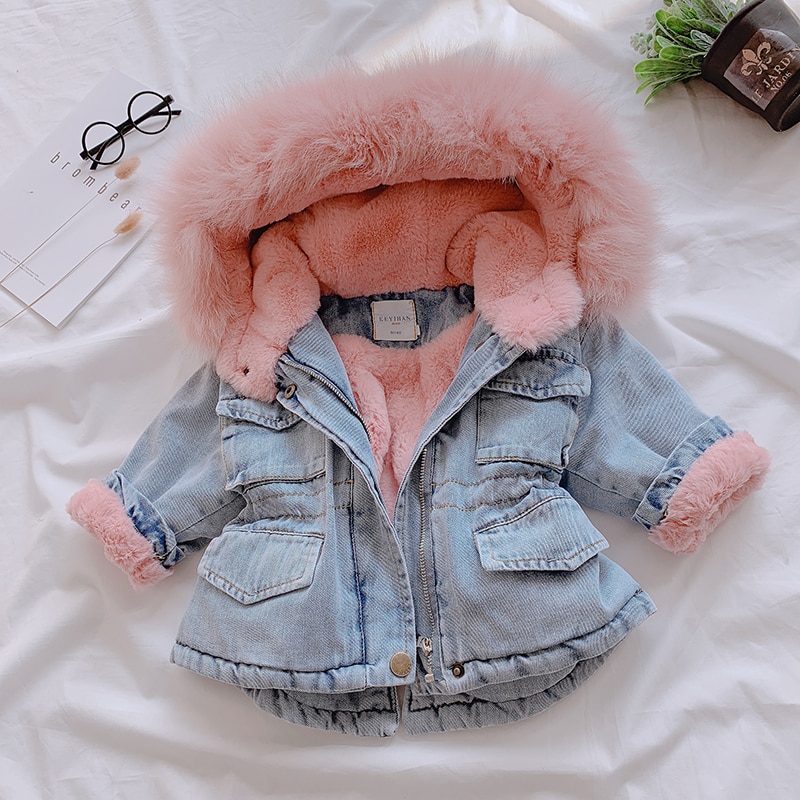 Belle veste en jean et fourrure de lapin pour bébé fille – Image 5